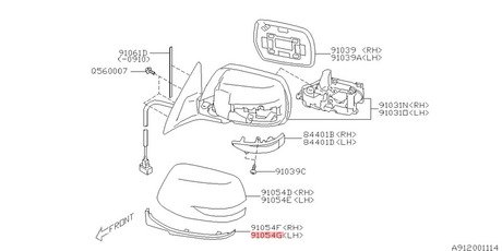 91054AJ231 SUBARU Крышка наружного зеркала