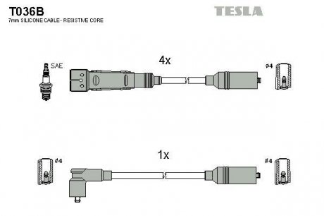 T036B TESLA Комплект высоковольтных проводов