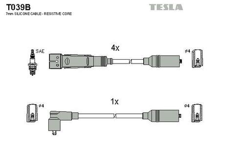 T039B TESLA Кабель зажигания, к-кт TESLA Audi 100,A6 90-97 2,0