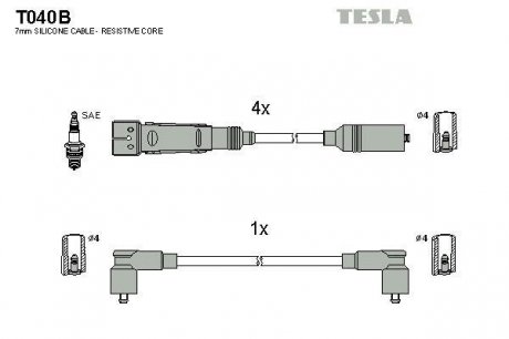 T040B TESLA Комплект высоковольтных проводов