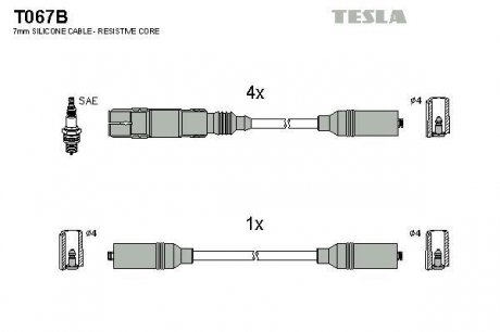 T067B TESLA Комплект высоковольтных проводов
