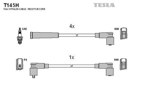 T145H TESLA Кабель зажигания, к-кт TESLA Аналог TES T372S Skoda Felicia 94-01 1,3 135B (SPI)