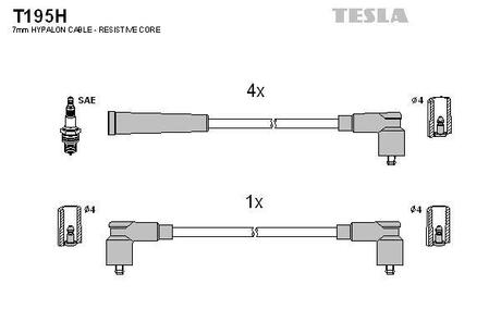 T195H TESLA Кабель зажигания, к-кт TESLA Skoda Felicia 94-01 1,3i 135B (SPI),136B (SPI)