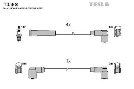 T356S TESLA Провод высоковольтный ВАЗ 2108-10 карб. к-т, силикон