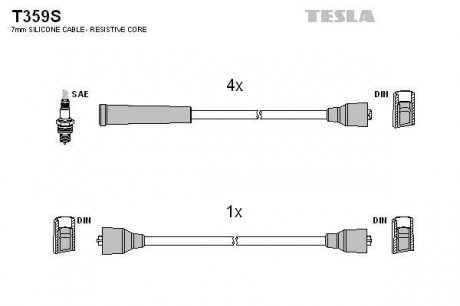 T359S TESLA Провод высоковольтный ВАЗ 2121 карб. дв. 1.6, Москвич 1.6 дв. ВАЗ 2106, к-т, силикон