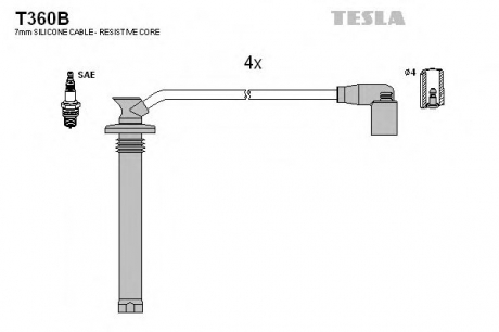 T360B TESLA К-кт дротів в/в Chery Amulet, 1,5, 08-