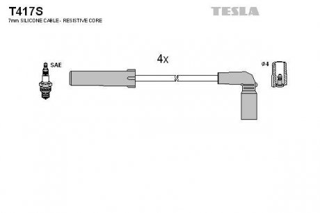 T417S TESLA Провод высоковольтный ГАЗ дв. УМЗ 4216 Евро-3 с 06-09г., к-т, силикон