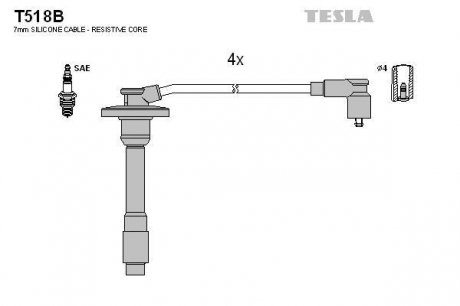 T518B TESLA Комплект высоковольтных проводов