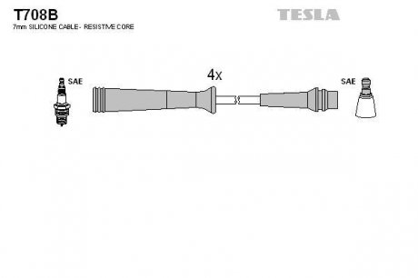 T708B TESLA Комплект высоковольтных проводов