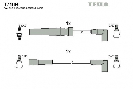 T710B TESLA Провод высоковольтный DAEWOO NEXIA 1.5 16V DOHC к-т кор. уп.