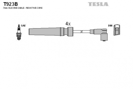 T923B TESLA Провод высоковольтный DAEWOO, CHEVROLET NEXIA 1.6 16V (UZ Daewoo), LACETTI 1.6 к-т кор. уп.
