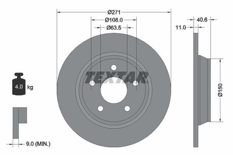 92303503 TEXTAR TARCZA HAMULCOWA 271X11 P 5-OTW FORD FOCUS 18> TYL SZT TEXTAR