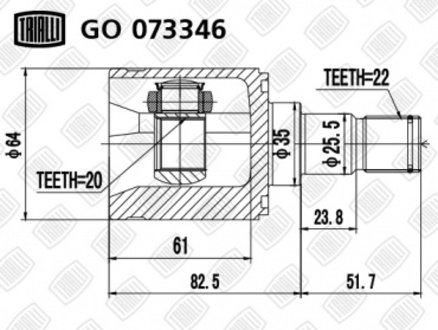 GO 073346 Trialli ШРУС внутренний Picanto 1.0/1.1 (04-) AT (нар:22/вн:20) (GO 073346) TRIALLI