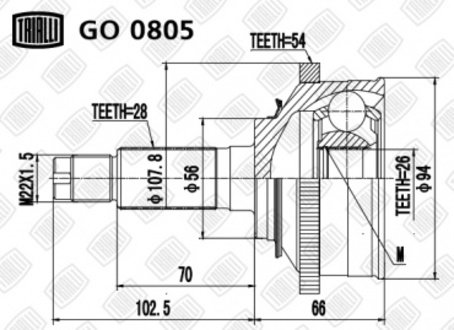 GO 0805 Trialli ШРУС наружный Carnival 2.9 (99-) MT (нар:28/вн:26/abs:54) (GO 0805) TRIALLI