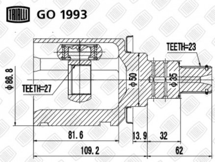 GO 1993 Trialli ШРУС внутренний передний левый RX300 3.0 (03-) (нар:23/вн:27) (GO 1993) TRIALLI