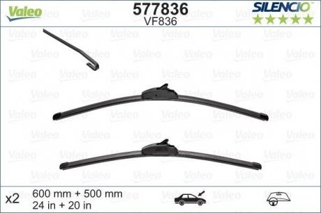 577836 Valeo Комплект стеклоочистителей SILENCIO FLAT BLADE SET / бескаркасный / 600 • 500 мм. / со спойлером /