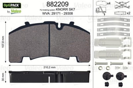 882209 Valeo Тормозные колодки, дискове гальмо (набір)