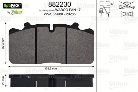 882230 Valeo Тормозные колодки, дискове гальмо (набір)