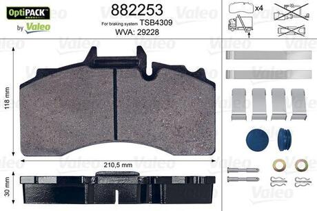 882253 Valeo Колодки тормозные, WVA29228