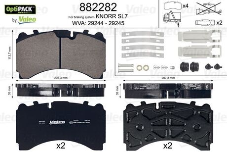 882282 Valeo Колодки тормозные WVA 29244/29245; 207,3x113,7x35