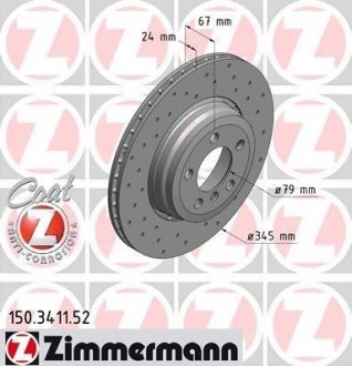 150 3411 52 ZIMMERMANN Тормозной диск задний