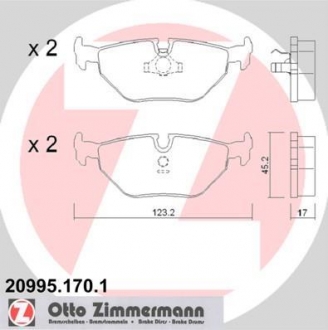 Гальм.колодки зад 123/45/17 E34 18-40i/E32 30-50i ZIMMERMANN 209951701