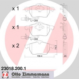 230182001 ZIMMERMANN Тормозные колодки перед. Audi A6 1.8-2.8 97- VW Pa