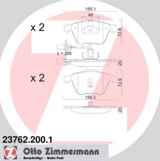 237622001 ZIMMERMANN Гальмiвнi колодки дисковi