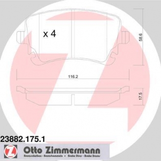 238821751 ZIMMERMANN Тормозные колодки зад (с датчиком) Audi A4, A6 2.0