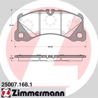 250071681 ZIMMERMANN Тормозные колодки перед VW Touareg c 2010/Porsche
