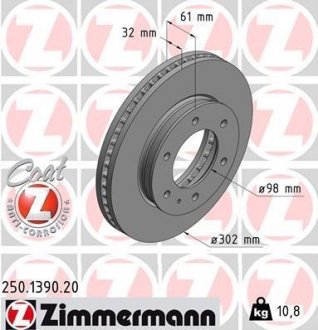 250139020 ZIMMERMANN Диск тормозной FORD RANGER 11- PRZÓD Тормозной диск