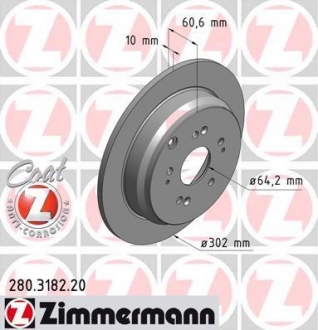 280318220 ZIMMERMANN Тормозной диск зад Honda CR-V c 2007г (302x10)