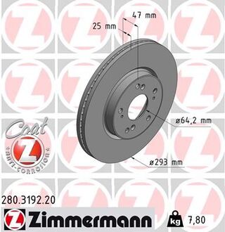 280.3192.20 ZIMMERMANN Диск тормозной передний