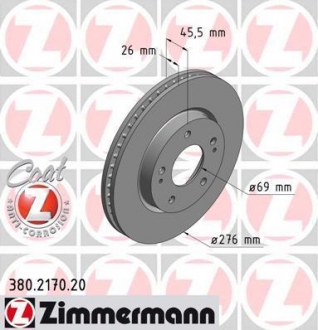 380217020 ZIMMERMANN Тормозной диск передвентил Mitsubishi Lancer 9 20