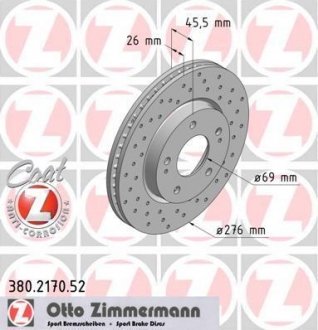 380217052 ZIMMERMANN Диск тормозной SPORT пер.вент.Mitsubishi Lancer 9