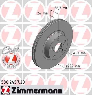 530245720 ZIMMERMANN Тормозной диск передвентил SUBARU Legacy/Impreza