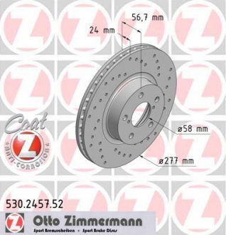 530245752 ZIMMERMANN Диск (перфарований) тормозной пер Subaru Legacy 2
